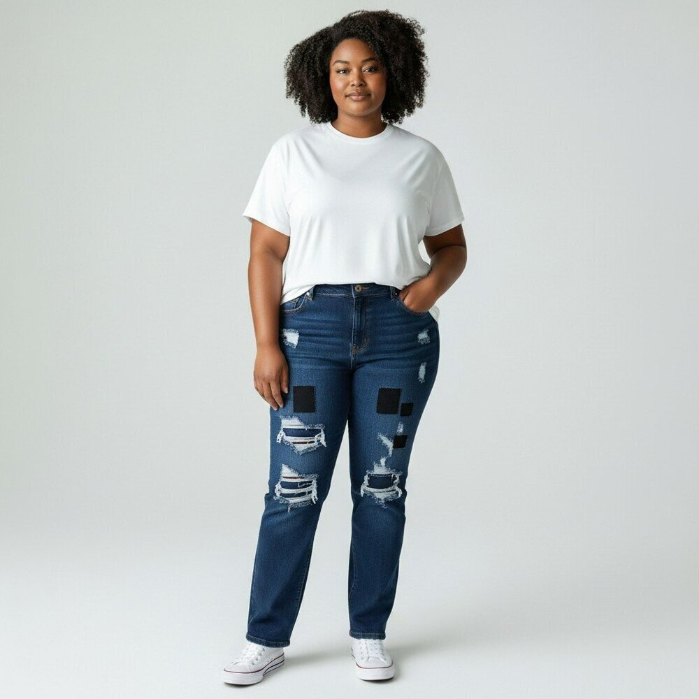 Torrid Premium Womens Size 22R Medium Wash Distressed Stretch Boyfriend Jeans 22